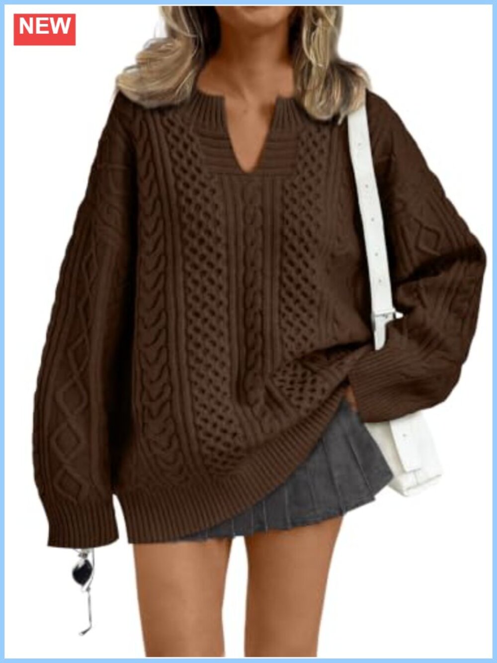 Oversized Cable Knit V-Neck Sweater Women 71%Polyester 18%Acrylic 11%Nylon